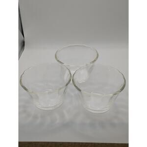 Set of 3 - 5oz. Fire King #422 - Clear Glass Scalloped Edge Custard Cups Dishes